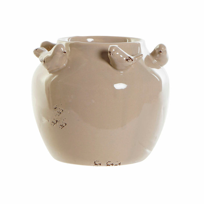 Vază DKD Home Decor Porțelan Gri Bej Păsări Shabby Chic (15 x 15 x 13,5 cm) (2 Unități)  