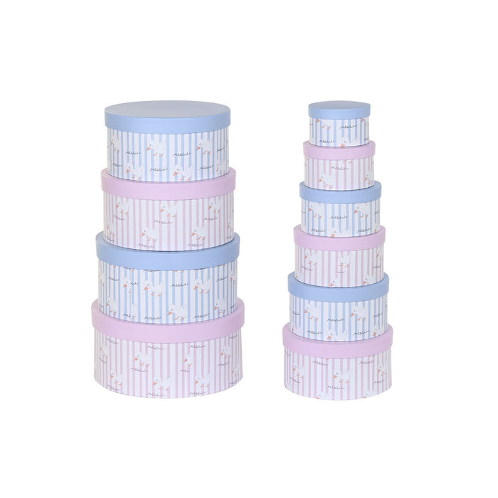 Set de cutii de depozitare, cu posibilitate de stivuire DKD Home Decor Albastru Roz Carton (37,5 x 37,5 x 18 cm)