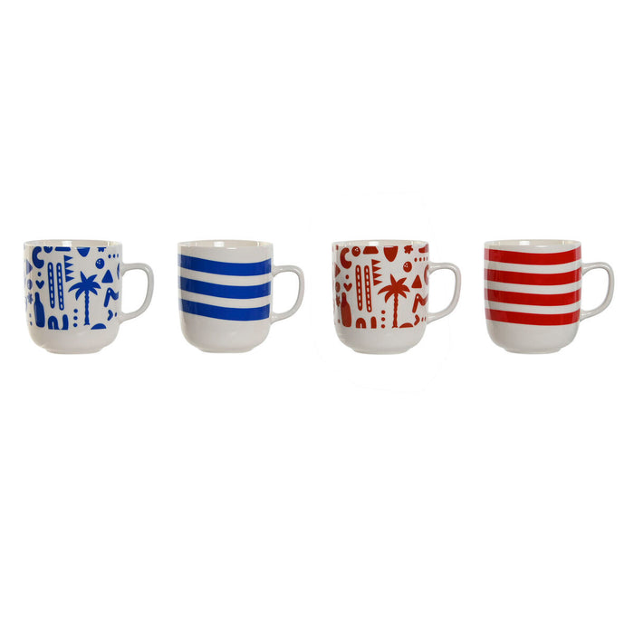 Tazza Mug Home ESPRIT Azzurro Rosso Porcellana Boho 380 ml (4 Unità)