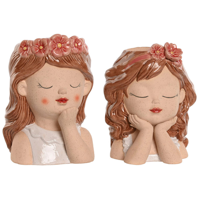 Planter Home ESPRIT White Beige Pink Dolomite chica 12 x 14 x 18 cm (2 Units)