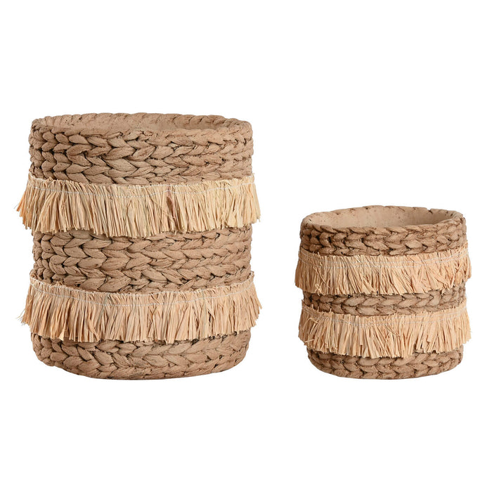 Set of Planters Home ESPRIT Brown Raffia Cement Tropical 23 x 22 x 25 cm