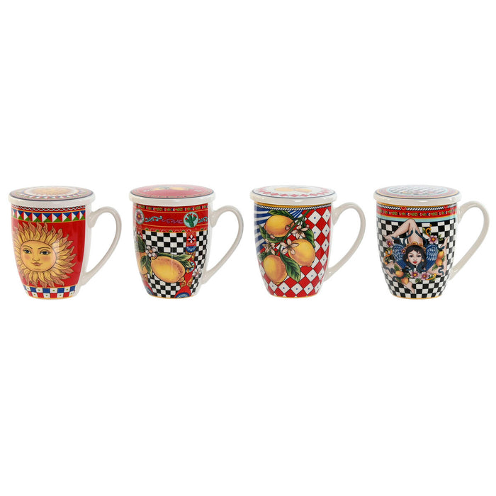 Cană pentru Infuzie Home ESPRIT Galben Roșu Modern Lămâie 380 ml (4 Unități)