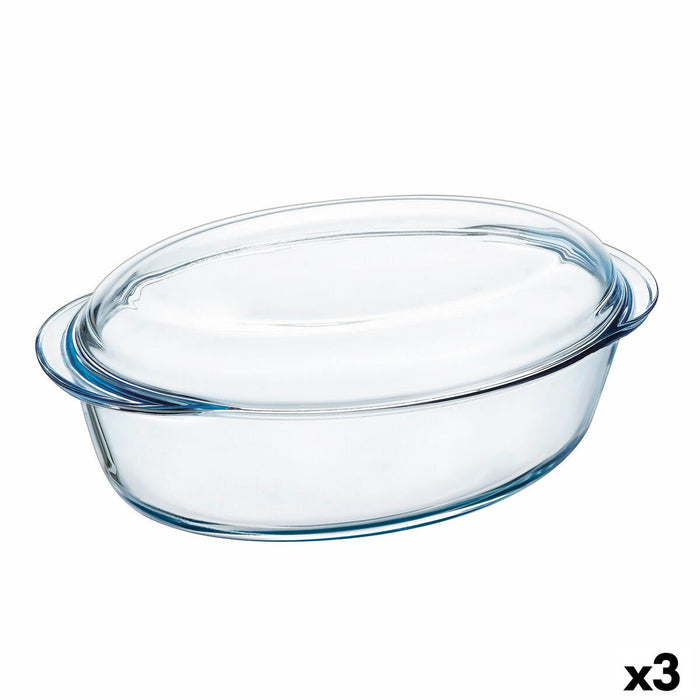Vas pentru Cuptor Pyrex Classic Vidrio Transparent Sticlă 33 x 20 x 10 cm Cu Capac (3 Unități)