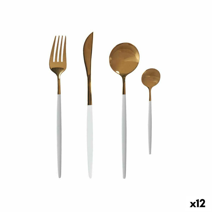 Set de Tacâmuri Auriu* Alb Oțel inoxidabil (12 Unități)