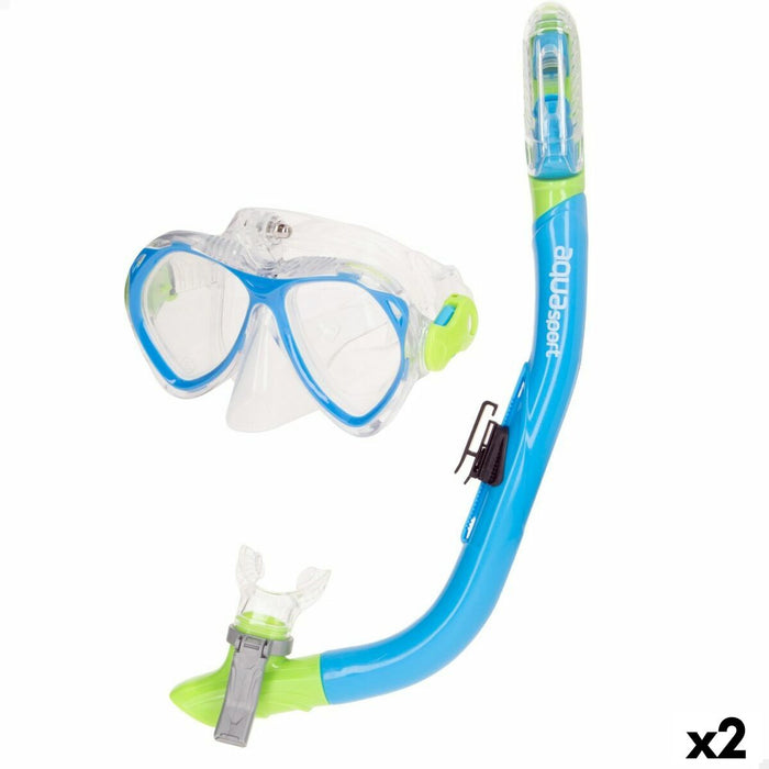 Ochelari de Scufundare cu Tub pentru Copii AquaSport Albastru (2 Unități)